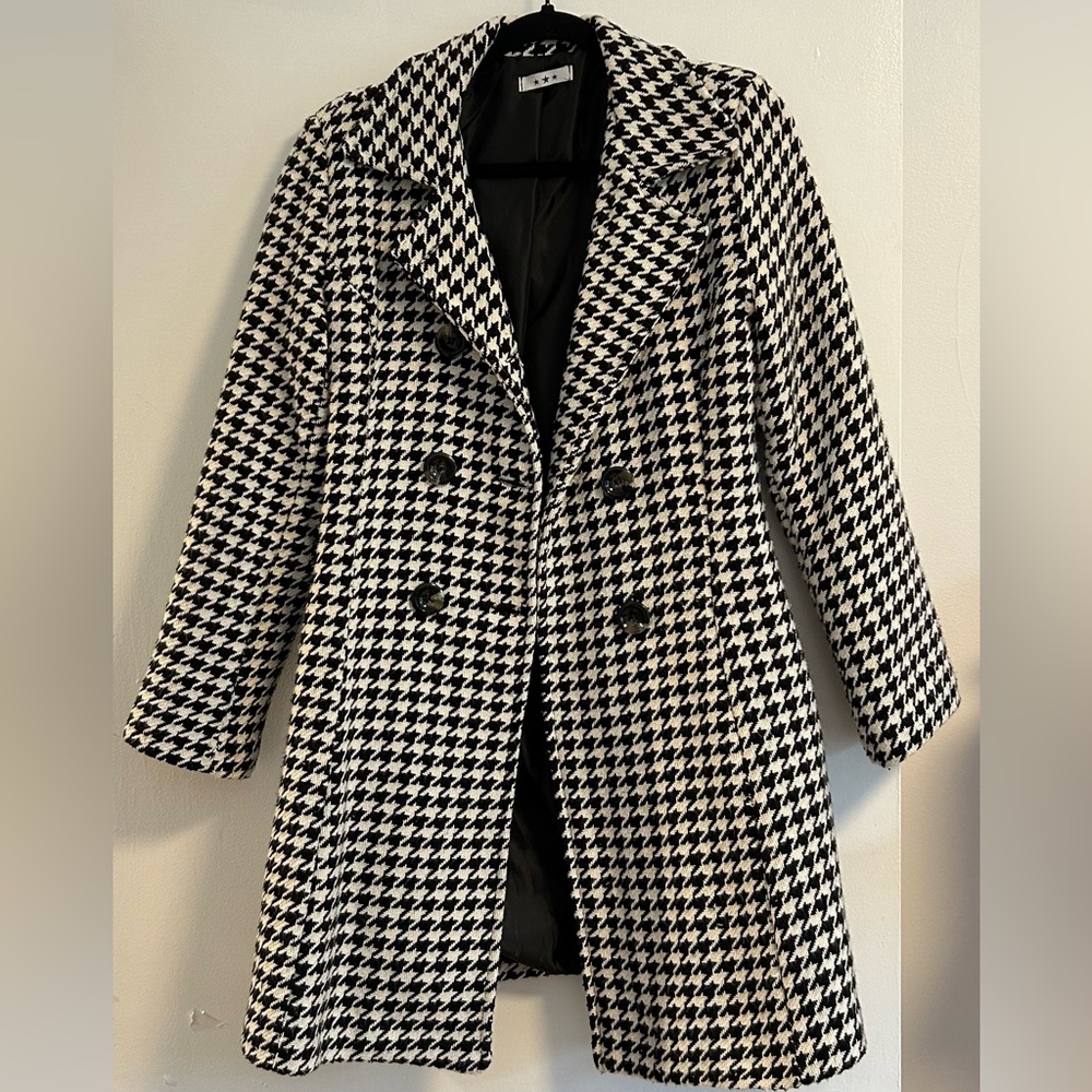 Houndstooth Wool Coat